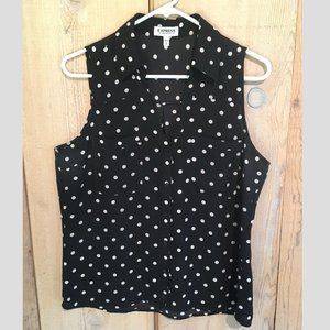 Women's (M) Express "The Portofino Shirt" top, Black with White Polka-Dots